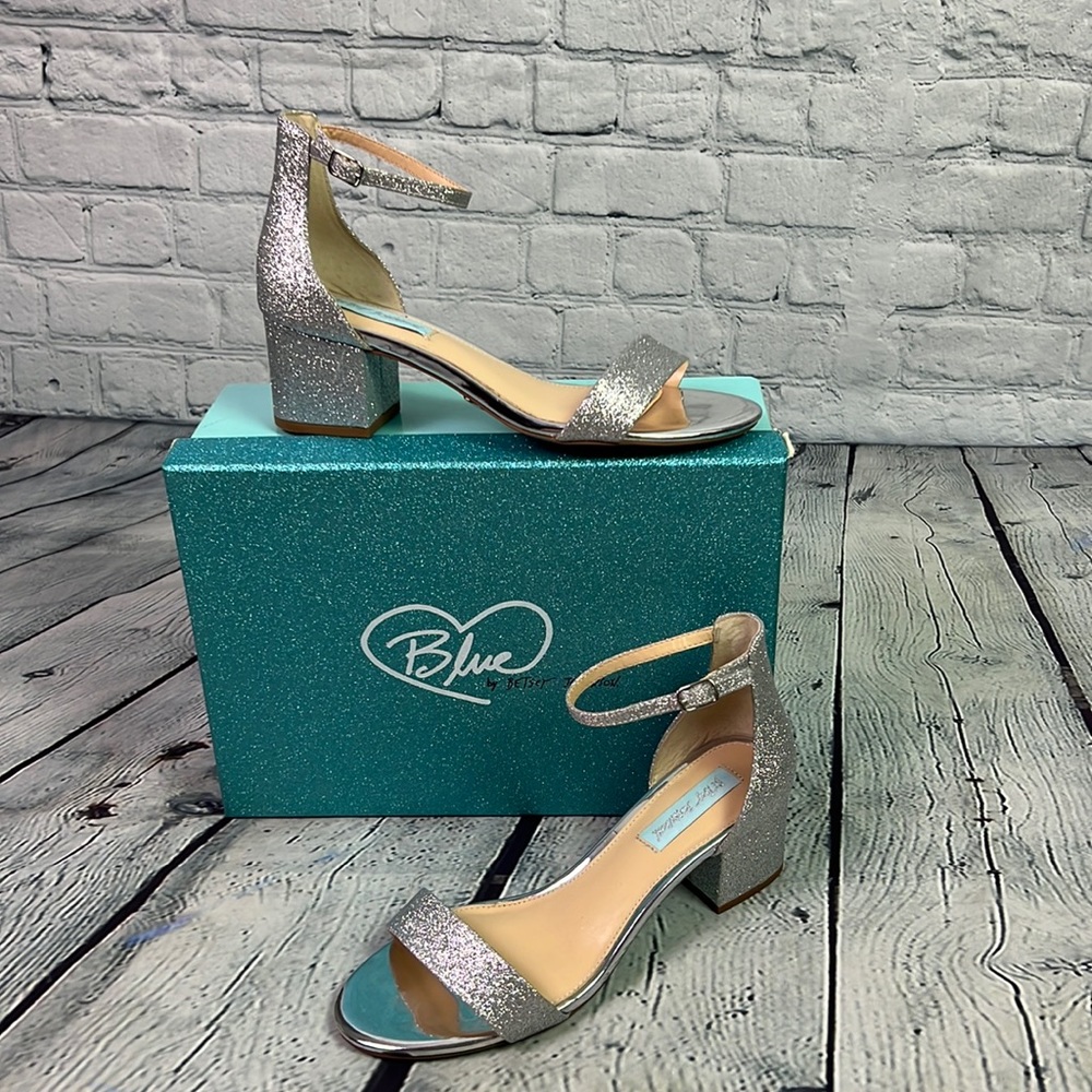 Blue by Betsey Johnson Silver Sparkle Heels Size 8